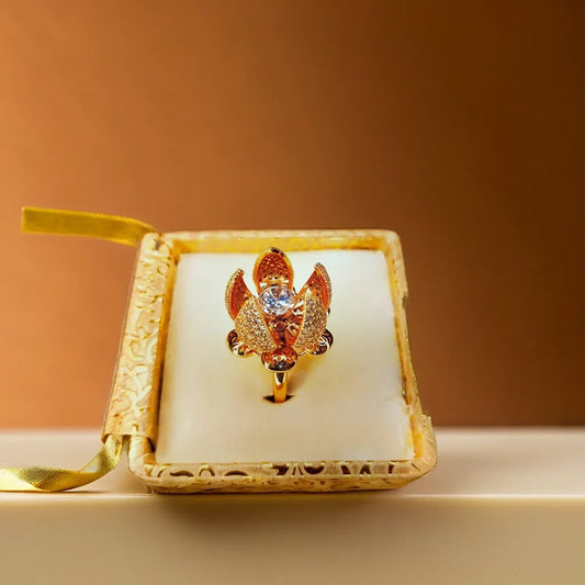 Creative Shiny Flower Rotating Gold Ring Adjustable Size Wedding Birthday Rose Gold Jewelry Gift